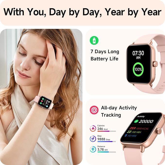 Smart Watches for Women, 1.8" HD Smart Watch (Answer/Make Call) for iPhone/Android, Alexa Bulit-in, Fitness Watch with Sleep/Health Monitor, Watches for Women with 120 Sport Mode, 3ATM Waterproof ﻿