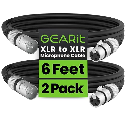 GEARit XLR Cables, Male to Female Microphone Cable 3-Pin Balanced Shielded Mixer XLR to XLR Cable for Recording Studio, Podcast, 6ft 2pack