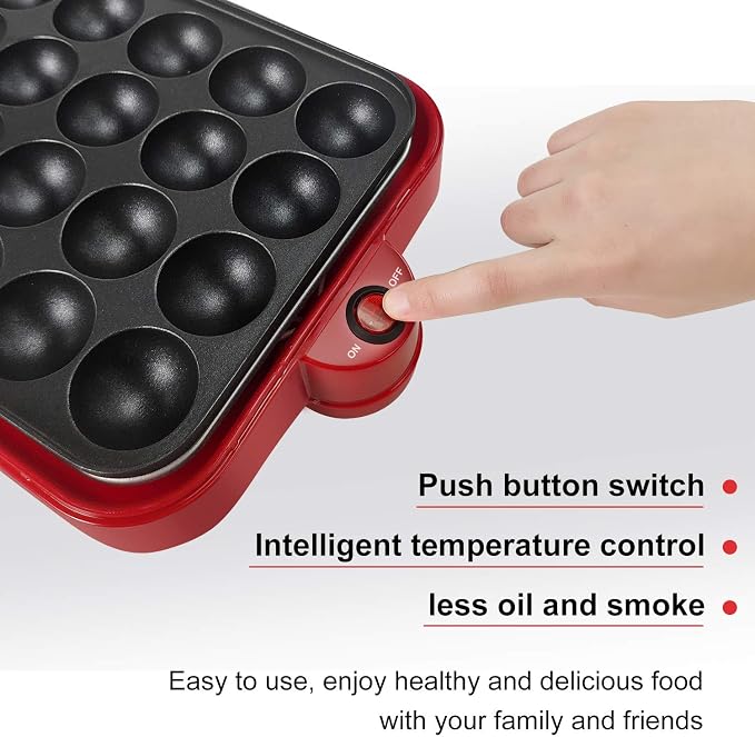 Health and Home Multifunction Nonstick Baking Maker with 3 Interchangeable Baking Plates for Grill,Pan Cake and Cake Pops,Takoyaki Maker.RED