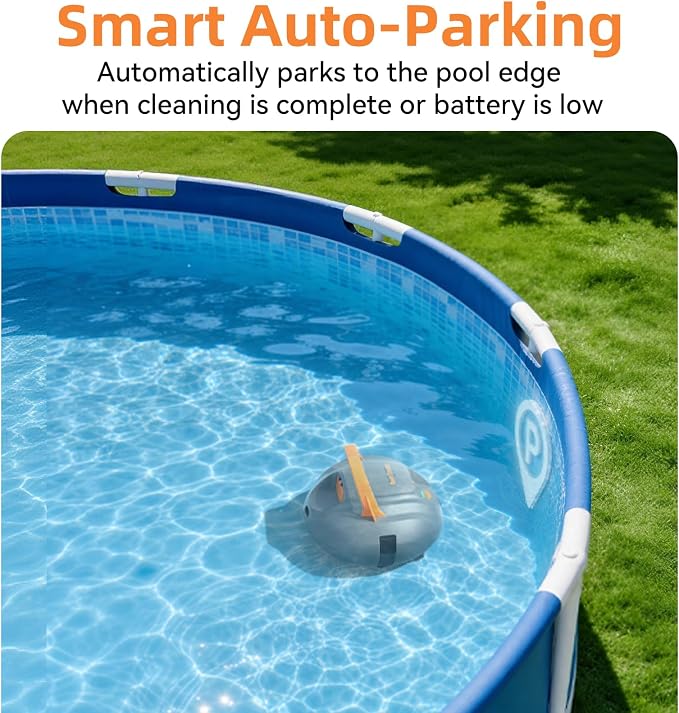 Planet Edge Pool Vacuum for Above Ground Pool, 120-Min Runtime, Powerful Dual-Motor, Adjustable Cleaning Path, Cordless Robotic Pool Cleaner for Flat Pools Up to 850 Sq.ft, Light Grey