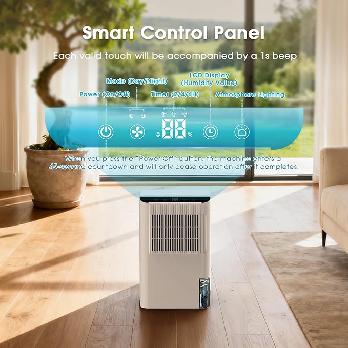 Dehumidifiers for Home, 2000 Sq.Ft Small Dehumidifier with 3.3ft Drain Hose, 2.5L Tank, Timer Sleep Mode, Portable Dehumidifier for Basement, Bedroom, Bathroom (Milk White)