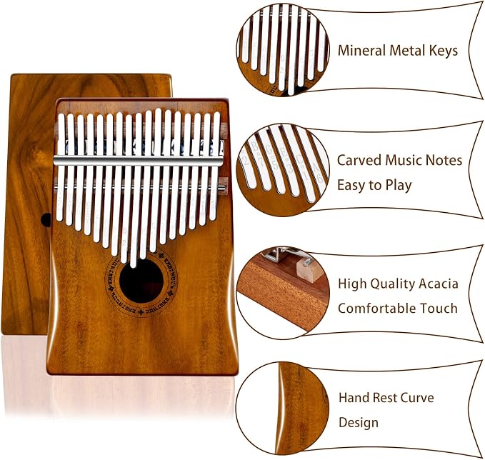 EASTROCK Kalimba Thumb Piano 17 Keys Portable Mbira Finger Piano with Study Instruction and Tune Hammer Acacia/Koa Wood Kalimba Gift for Kids Adults Beginners Professional (Acacia Hand Rest)