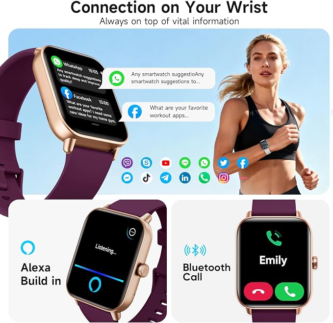 Smart Watches for Women,1.85 inch AMOLED Touchscreen for Android & iPhone Alexa Built-in Bluetooth Calls,Fitness Watch 110+ Sport Modes Heart Rate/Sp02/Sleep/Calories Monitor IP68 Waterproof