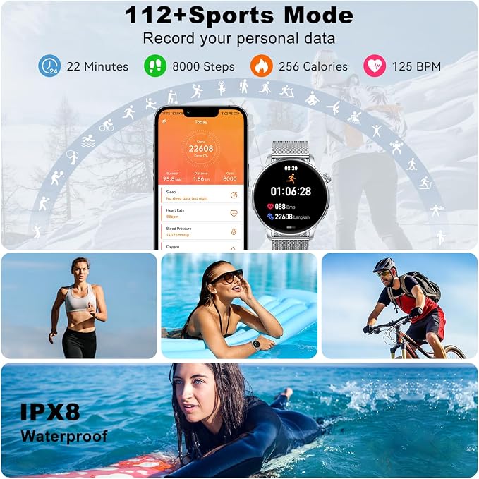 Kimeag Smart Watch for Men Women Fitness: Waterproof Make Answer Call Digital Mens Watches Step Tracker Running Smartwatch Android Phone Heart Rate SpO2 Sleep Monitor