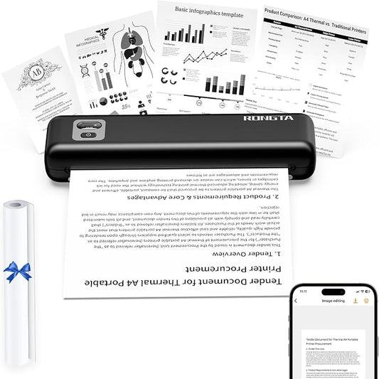 Rongta Portable Printers Wireless for Travel,Thermal Inkless Printer for School/Office/Home Use, Support 8.5x11 US Letter&A4 Thermal Paper, Compatible with Android,iOS & Laptop (Black)