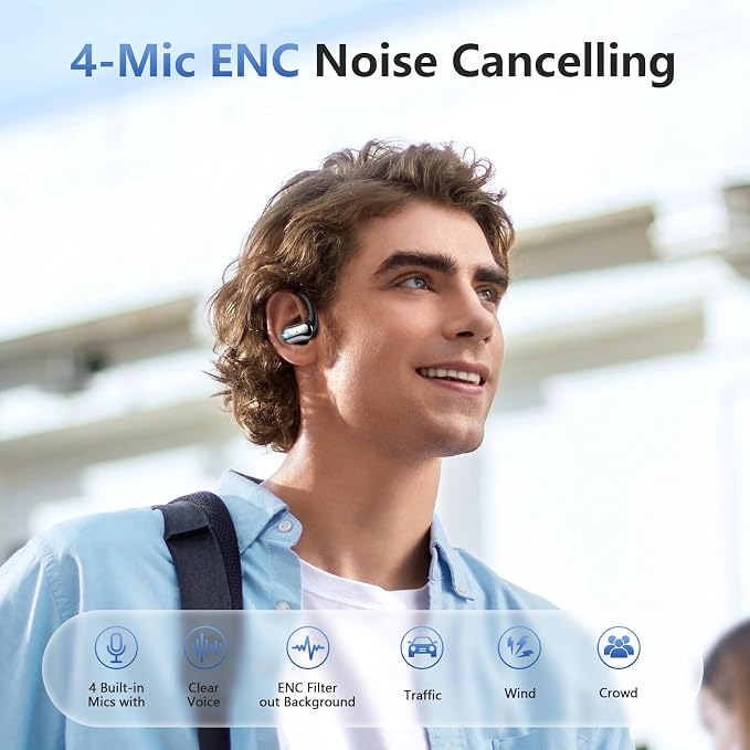 Open Ear Headphones Wireless Bluetooth 6.1, Over Ear Earbuds with Ergonomic Earhooks, 40H Playtime Sports Wireless Earbuds, IPX6 Waterproof Lightweight Running Headphones for Workout, Cycling