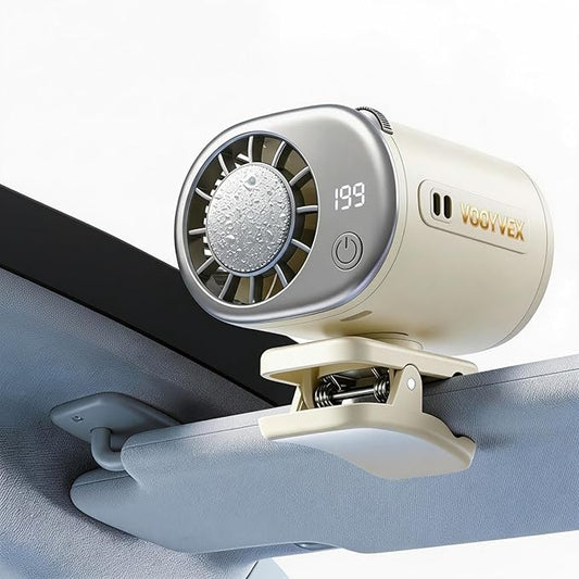 2026 Car Clip on Fan Air Conditioner with Led Display - 360° Rotation Stroller Mini Clip Fan Portable Personal Clip-On Air Conditioner for Shirt Silent Rechargeable Exhaust for Kitchen (White)