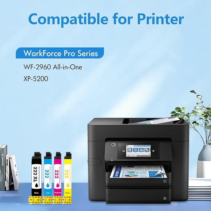 Remanufactured Replacement for 222XL XP 5200 Ink Cartridges Combo Pack Compatible for 222 for Epson Printer Expression Home XP-5200 XP5200 Workforce WF-2960 WF2960 (4 Pack, Black Cyan Yellow Magenta)