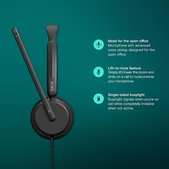 EPOS Impact 460 Binaural On-Ear USB-C and USB-A Wired Headset with Noise-Canceling Mic, Plug-and-Play, Clear Sound, Comfortable Fit, Suitable for Office, Home, and Business Communication