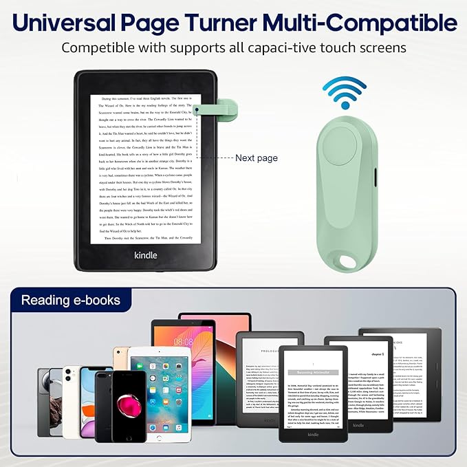 DATAFY [Case-Friendly] Page Turner for Kindle Paperwhite Oasis Kobo eReaders, Camera Camcorder Remote Controls, Page Turner Clicker for ipad Tablets Reading Novels with Wrist Strap Storage Bag Green