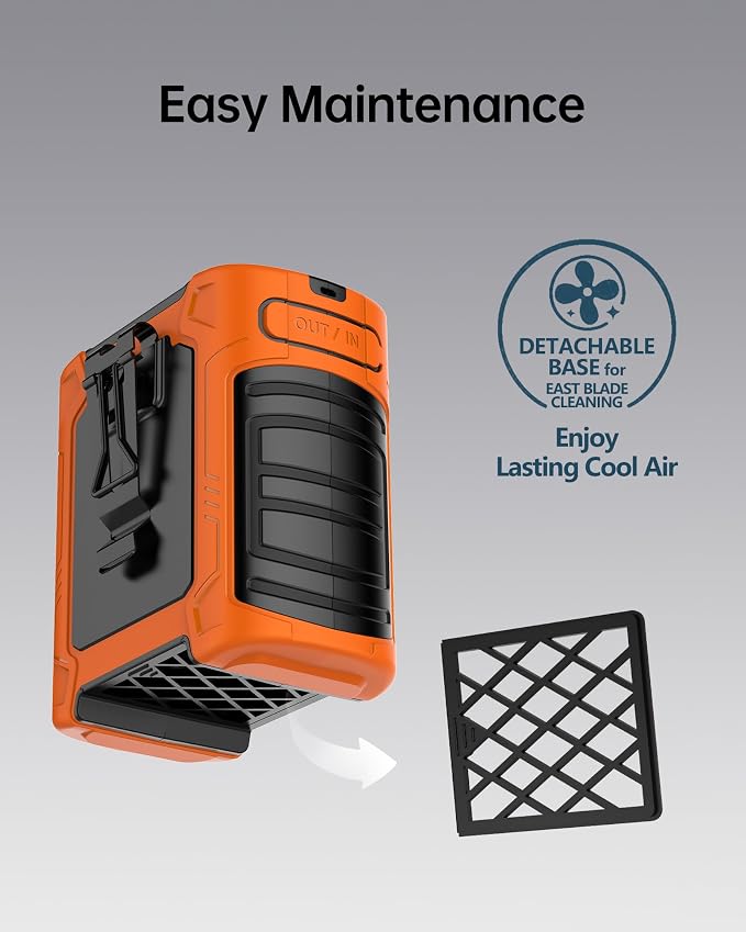 Waist Fan, 10000mAh Rechargeable Belt Clip Fan, 59ft/s Airflow, 18500RPM 6-Speed, Up to 35H, 8-in-1 Hands-Free Personal Cooling with Bottom Air Intake, LED SOS Light for Camping, Travel, Jobsite