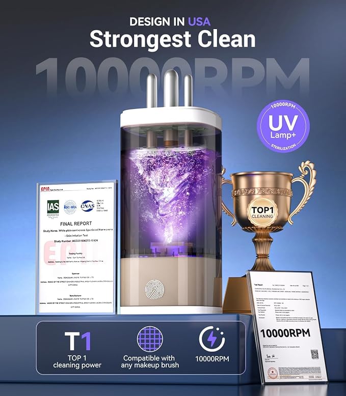 2026 Upgrade Makeup Brush Cleaner 【Industry NO.1-12x Cleaning Power】Make up Brush Cleaner Machine【International Certification - 0 Dust】 Electric Makeup Brush Cleaner,Suitable for all Brush，Grey
