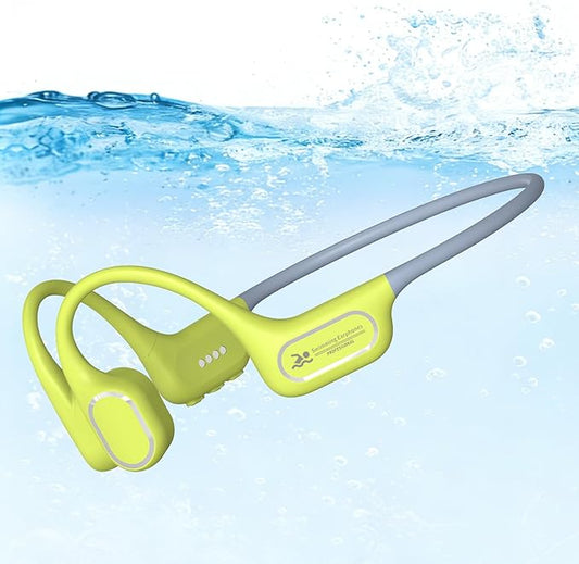 Soft Liquid Silicone Bone Conduction Swimming Headphones Underwater,IPX8 Waterproof Earbuds,Open Ear Swim Headphone with Skin-Friendly Silicone/Built-in 32G MP3-Player Earphones for Swim-Lime Green