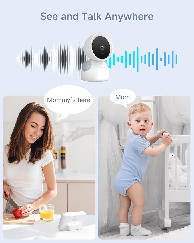 ARENTI Baby Monitor with 2 Cameras, 2K/3MP WiFi 6 Camera and Audio, 5-inch Wireless Screen, Smartphone App, Super Night Vision, Crying Detection, Auto Tracking, Temp&Humidity Sensor (D3 Set)