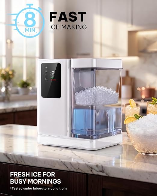 Silonn Nugget Ice Maker Countertop with 3L Detachable Tank – 40 lbs/Day Self-Cleaning & Timer, 40 dB Quiet for Home Bar Party Office, Chewable Nugget Ice Machine for Summer & Cold Drinks, White