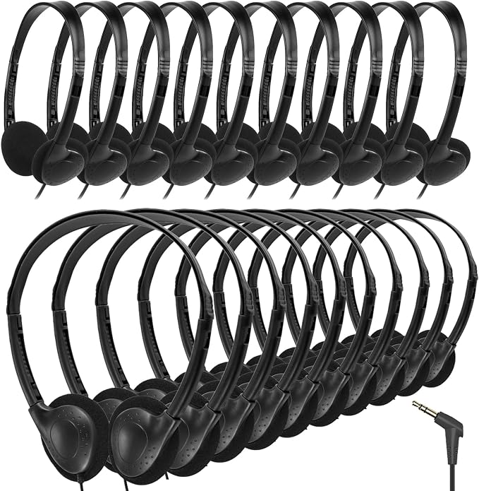 Classroom Headphones Bulk 20 Pack for Kids School Student,Wholesale Durable Wired Earphones Class Set for Children Toddler Teens Boys Girls and Adult(GS857, Black)