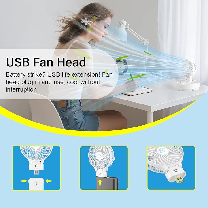 HandFan 10400mAh Portable Hand held Fan, 40Hrs Long-Lasted Hand Fan Rechargeable, Mini Personal Fans Foldable, Heavy Duty Battery Fans for Travel Beach Concerts Cruise Makeup(White)