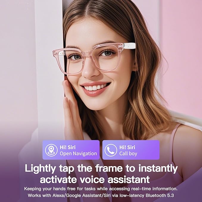 Smart Glasses for Women, Open Ear Audio Bluetooth glasses with Speakers & Mic, Anti-Blue Light Lenses, Voice Assistant, Touch Control, IPX5 Waterproof, Hands-Free Calls & Music Glasses Headphones