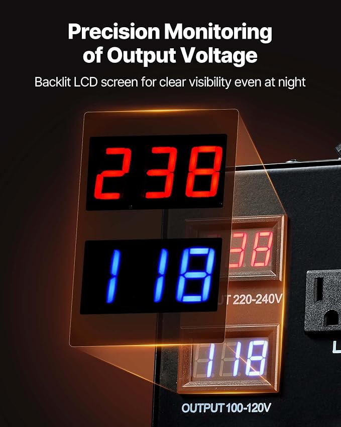 VEVOR Voltage Auto Converter Transformer, 3000VA, Heavy Duty Step Up/Down Power Transformer, 110V to 220V and 220V to 110V, with 3 US Outlets, 3 EU Outlets, LCD Display, Circuit Breaker Protection