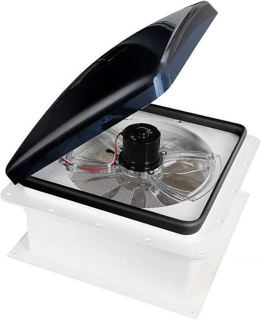 Manual RV Roof Vent Fan With S-MOK Al_arm and Ca-Bon Dete_ctor, 12V 14" Super Quiet RV Roof Fan, 3-Speed, Reversible