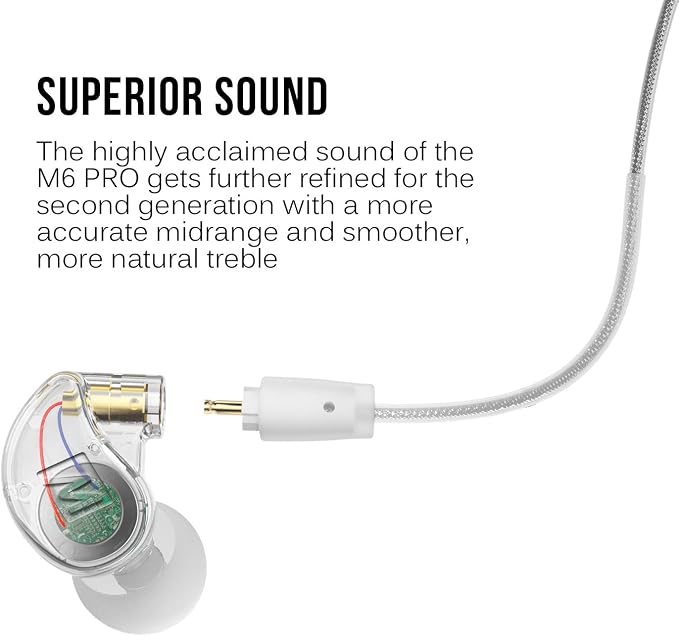 MEE audio M6 PRO In Ear Monitor Headphones for Musicians, 2nd Gen Model With Upgraded Sound, Memory Wire Earhooks & Replaceable Cables, Noise Isolating Professional Earbuds, 2 Cords Included (Clear)