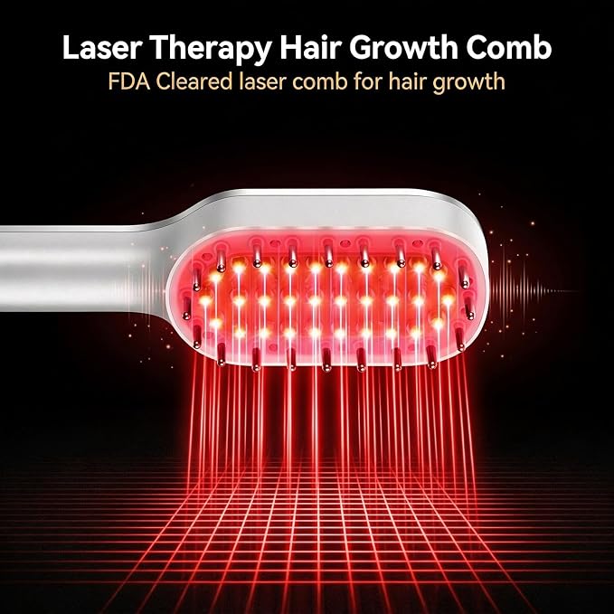 Laser Therapy Hair Growth Comb,red light therapy for hair growth (Pink1) | FDA Cleared laser comb for hair growth,Electric Scalp Massager,promote hair growth in women and men,Wavelength 650nm±10nm
