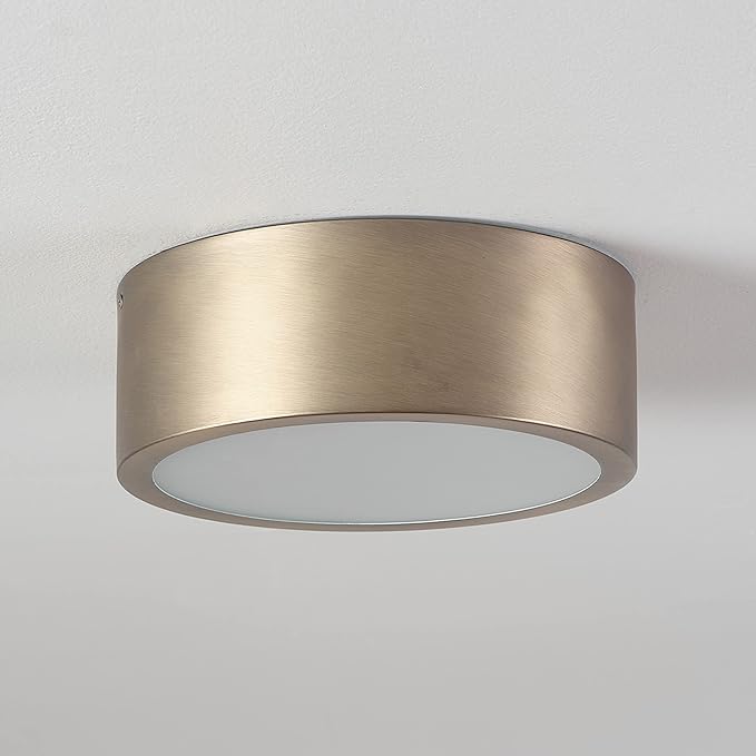 GLOBE Electric 60979 Edinburg LED Integrated Flush Mount Ceiling Light, Matte Brass, Frosted Glass Shade, 18W, 3000 Kelvin, 1100 Lumens, Dimmable