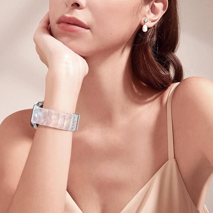 V-MORO Resin Band Compatible with Apple Watch Series 7/8/9/10 41mm/40mm/38mm/42mm Fashion Strap for iWatch Series 6/5/4/3/2/1/SE/SE 2 Lightweight Bracelet Wristband Women(Classic Aurora -Starlight)