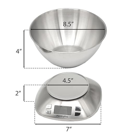 PantryPro Digital Kitchen Scale with Bowl - Stainless Steel 12lbs Capacity - LCD Display Grams and Ounces Battery Included