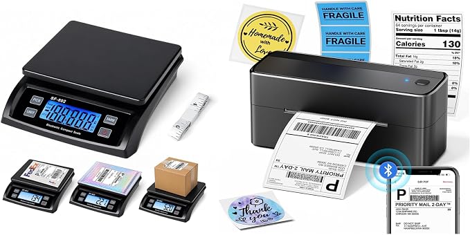 Phomemo Bluetooth Shipping Label Printer & Digital Shipping Postage Scale 66lb with 59In Tape Measure, 241BT 4X6 Wireless Thermal Label Printer for Small Business
