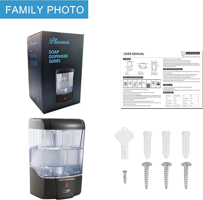 Automatic Sensor Soap Dispenser Wall Mount Black, Touchless Induction Hand Sanitizer Dispenser for Bathroom with Gel or Liquid, 20 Oz