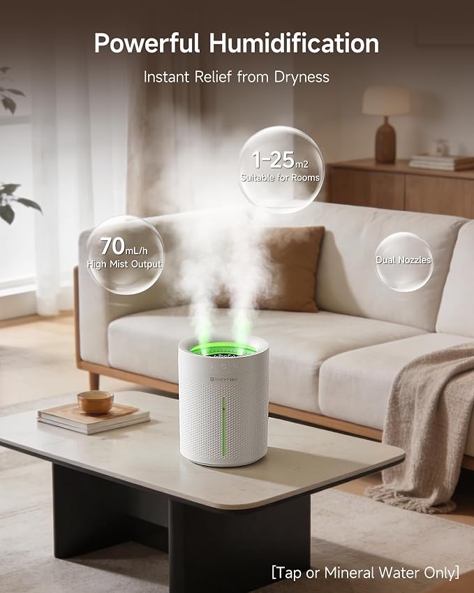 SP SpacePlayer Cool Mist Humidifier for Bedroom, 3L Top Fill Ultrasonic, 4000mAh Cordless Portable Humidifier, Quiet 23dB, Auto Shut-Off, Timer, Easy Clean, for Baby Nursery, Plants, Home Office