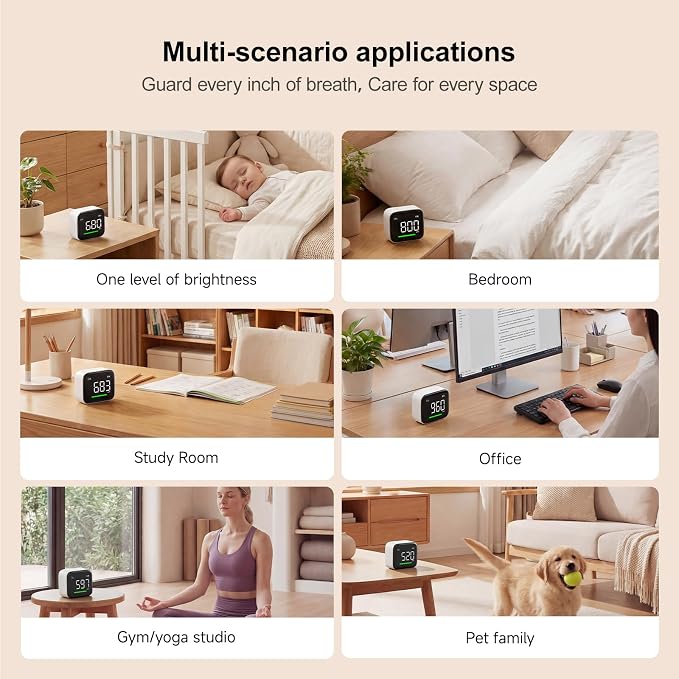 ATuMan CO2 Detector, Indoor Air Quality Monitor with Temperature & Humidity Sensor, NDIR Enabled Accurate CO₂ Meter, 2200mAh Rechargeable, Alarm Alert, Portable for Home/Office/Bedroom/Babyroom