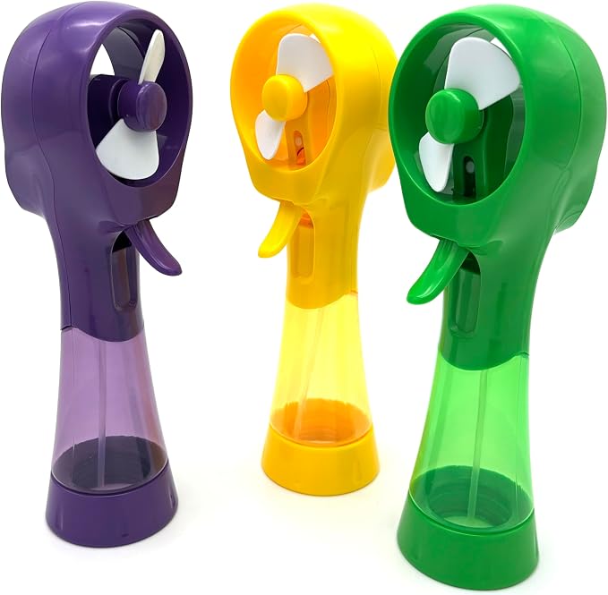 BJPEY Water Misting Fan Handheld Battery Powered Portable Personal Cooling Fans for Travel, Beach, Camping (Yellow+Purple+Green)