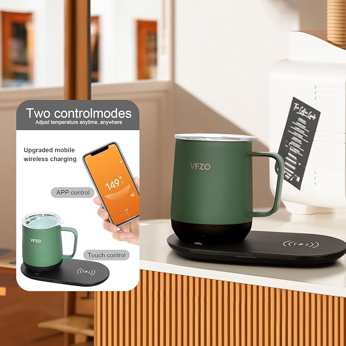 Temperature Control Smart Mug, Self Heating Coffee Mug LED Display, 180 Min Battery Life - Hot up to 149℉ Fast Wireless Charger Base Improved Design(12oz, Turquoise)