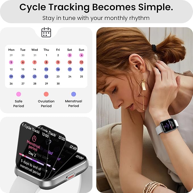 Smart Watches for Men Women with Alexa/AI Voice & Call, Mens Smart Watch with Heart Rate,SpO2,Sleep, Pressure Monitor & Reminders, 1.85’’ HD 100+ Sports Fitness Watch for Activities Track-White
