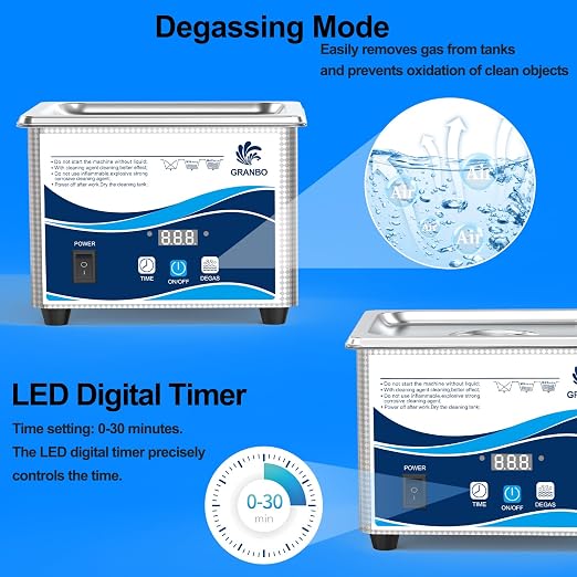 Granbo Ultrasonic Cleaner 1.3L Jewelry Cleaning Ultrasonic Machine 40kHz with Digital Timer and Degassing,110V Digital Ultrasonic Parts Cleaner for Denture Dental Oral Irrigator Parts Glasses
