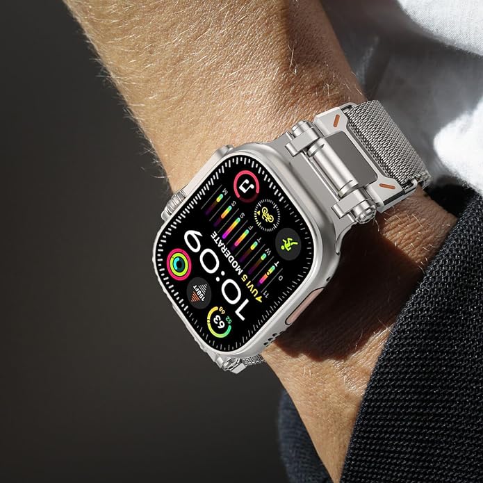 WINGLE Milanese Loop for Apple Watch Band Ultra 3/2/1 Band Ultra 49mm Series 11 10 46mm 45mm 44mm SE 3/2/1 Series 9 8 7 6 5 4 3 Men Women,Parachute-Style Buckle Stainless Steel Mesh Metal iWatch Bands