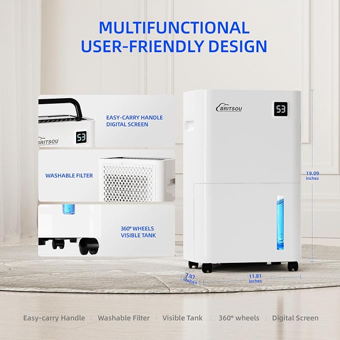50 Pints Dehumidifier for Basement and Bedroom, Covers 3500 Sq.Ft with Drain Hose, Smart Operation with 3 Modes - Ideal for Home, Bathroom, Garage.
