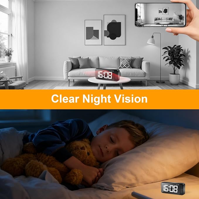 Magnetic Hidden Camera Clock - WiFi Wireless 4K HD Nanny Cam with Wide-Angle 150°, Clear Night Vision & Smart Motion Detection, Indoor Hidden Camera for Home Security, Office, Pet, App Remote Control
