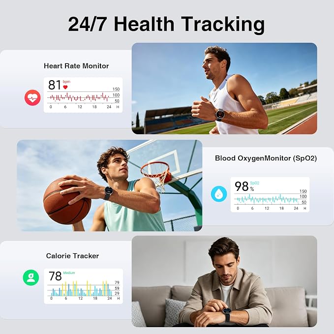 Smart Watch for Men Android iPhone [2 Bands], 1.27'' HD Fitness Watch with Bluetooth Call & Answer, IP68 Waterproof, Heart Rate/SpO2/Sleep Monitor, Built-in AI Voice, 105+ Sports Modes (Jet Black)