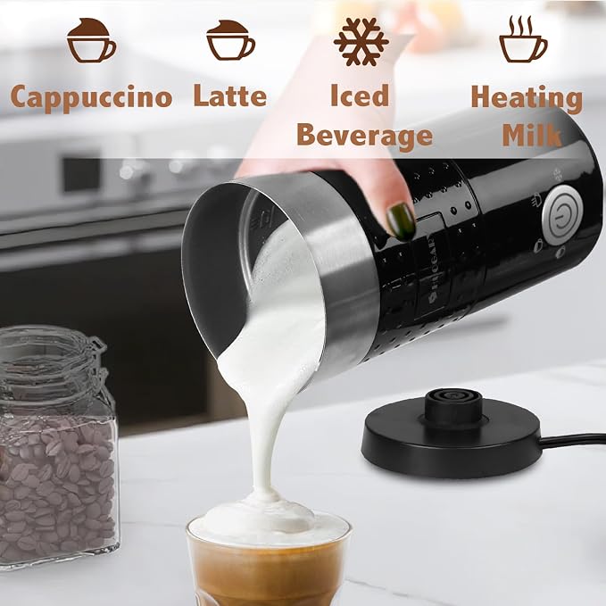 Huogary Electric Milk Frother and Steamer - 4 In 1 Automatic Milk Steamer, 300ml/10.1oz Hot& Cold Foam Maker and Milk Warmer For Latte, Cappuccinos, Macchiato, Black