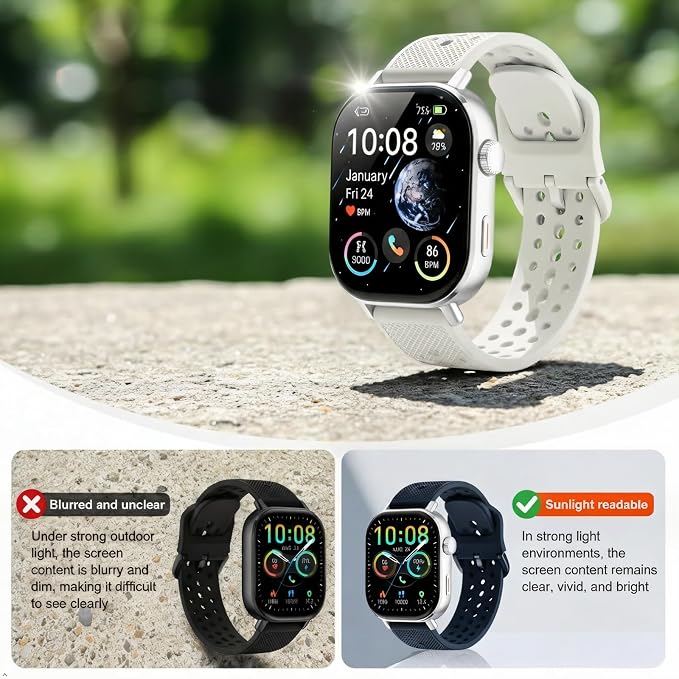 2026 Distance & Pace GPS Running Watch for Runners - Call & Text, AMOLED Large Screen, 50m Waterproof Swimming, Calorie & Step Counter, 2 Bands, Long Battery, for Seniors Men Women (Silver)