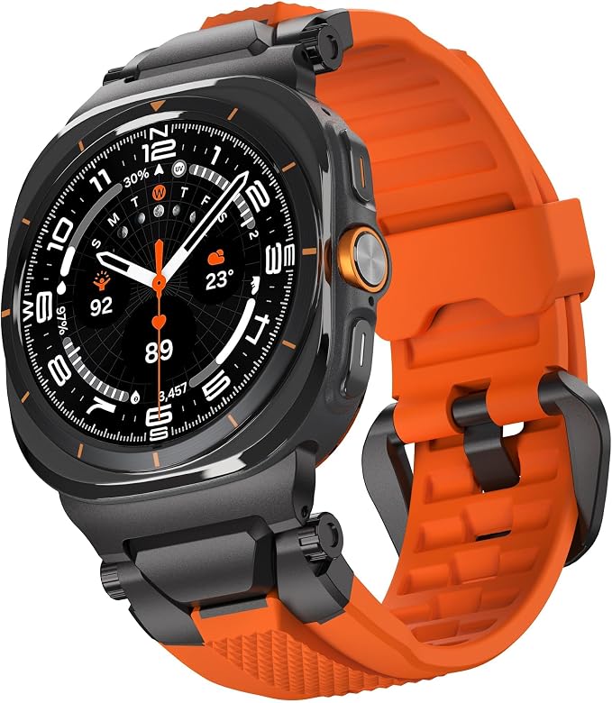 ULTIMAL Watch Band for Samsung Galaxy Watch Ultra 47mm (2025/2024) Compatible with Samsung Watch Strap Bands for Men Sport Bands for Watch Rugged Premium TPU & Metal (Orange+Black)