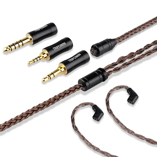 Linsoul Tripowin Amber 32AWG OFC HiFi IEM Cable with Interchangeable 2.5mm/3.5mm/4.4mm Plug, PVC Sleeve Replacement Cable for Audiophile (Recessed 2pin)