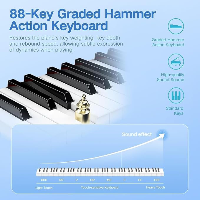 TERENCE P50 88 Key Weighted Keyboard Full Size Weighted Keyboard Piano 88 Keys with 2 * 25W Stereo Speakers,Digital Keyboard with Bluetooth,MIDI,Pedal,Audio/Video Recording,for Beginners and Advances
