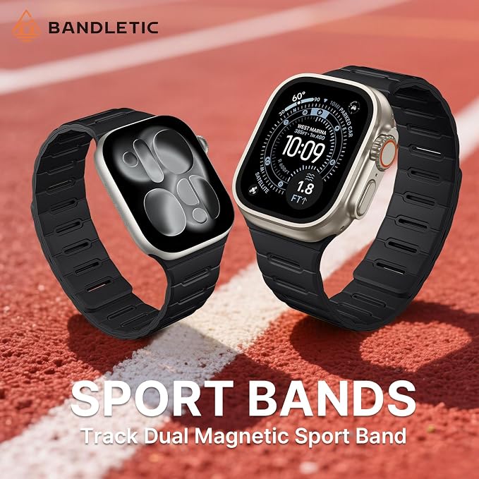 Bandletic Strong Magnetic Dual Sided Compatible with Apple Watch Ultra 3 2 1 Band 49mm for Men, Soft Strap for iWatch Series 11 10 (46mm), 9 8 7 (45mm),SE3 SE2 SE 6 5 4 (44mm), 3 2 1(42mm), Black