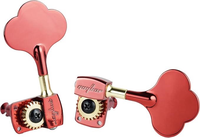 Guyker Bass Tuners (2R + 2L) - 1:22 Ratio Gear Open Frame Bass Drop Locking Machine Head Tuning Key Pegs Replacement for Electric Jazz Guitar Bass or Precision Instruments, BB100 Red