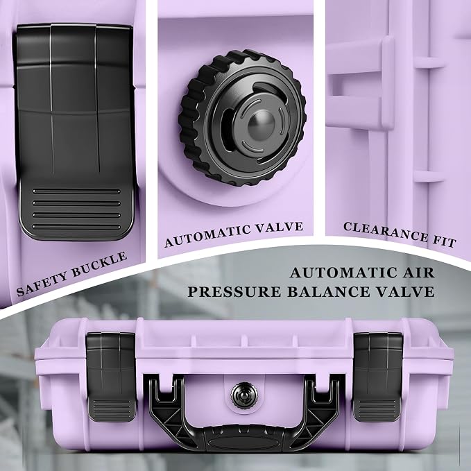 Relaxweex 1 Pcs Waterproof Hard Case with DIY Customizable Foam Insert Portable Protective Case with Knife for Camera Drones Equipments Tools Test Instruments(Purple,11.3 x 8.7 x 4.2 Inch)