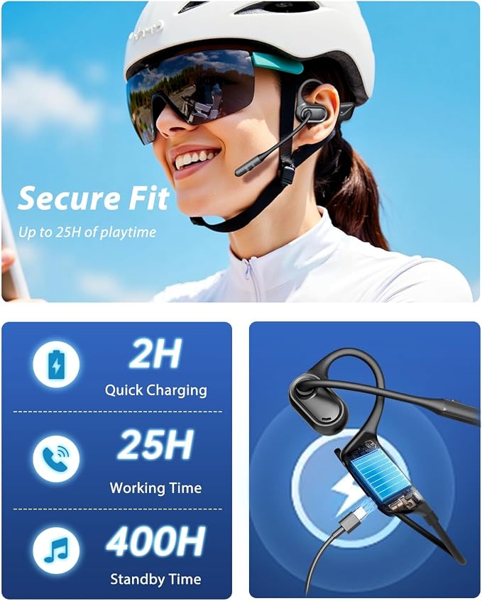 Open Ear Headphones with Mic, 28g Sweatproof Bluetooth Headset with Noise Cancelling & Mute, 20H, Dual Connect, Trucker Bluetooth 5.4 Wireless Headset with Mic for Work, Workout, Driving Call